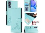 Custodia In Pelle Per Tcl 30 /Tcl 30 5G /Tcl 30+, Dolce Gatto Flip Case Con Funzione Stand E Portafoglio Verde Chiaro