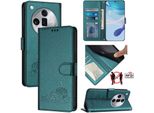 Custodia In Pelle Per Oppo Find X7 Ultra, Dolce Gatto Custodia Flip Con Funzione Stand E Portafoglio Verde