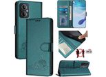 Custodia In Pelle Per Oneplus Nord N20 5G/Reno7 Z 5G/Reno7 Lite/Reno8 Lite/Reno8 Z/Reno8 4G, Dolce Gatto Custodia Flip Con Funzione Stand E Portafoglio Verde