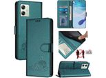 Custodia In Pelle Per Motorola Moto G54, Dolce Gatto Custodia Flip Con Funzione Stand E Portafoglio Verde