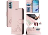 Custodia In Pelle Per Motorola Moto G Stylus 5G (2022), Dolce Gatto Custodia Flip Con Funzione Stand E Portafoglio Rosa