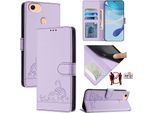 Custodia In Pelle Per Oppo F17, Dolce Gatto Custodia Flip Con Funzione Stand E Portafoglio Viola