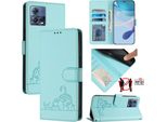 Custodia In Pelle Per Motorola Moto G72, Dolce Gatto Custodia Flip Con Funzione Stand E Portafoglio Verde Chiaro