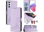 Custodia In Pelle Per Samsung Galaxy A34 5G, Dolce Gatto Custodia Flip Con Funzione Stand E Portafoglio Viola