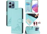 Custodia In Pelle Per Realme C63/Realme C61, Dolce Gatto Custodia Flip Con Funzione Stand E Portafoglio Verde Chiaro