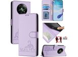 Custodia In Pelle Per Realme 12 5G, Dolce Gatto Custodia Flip Con Funzione Stand E Portafoglio Viola