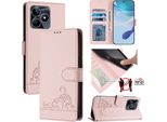 Custodia In Pelle Per Realme Note 50 / C51 / C53 / Narzo N53, Dolce Gatto Custodia Flip Con Funzione Stand E Portafoglio Rosa
