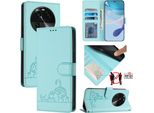 Custodia In Pelle Per Oppo Find X6 Pro, Dolce Gatto Custodia Flip Con Funzione Stand E Portafoglio Verde Chiaro