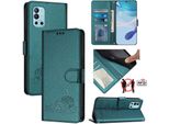 Custodia In Pelle Per Oneplus 9R/Oneplus 8T, Dolce Gatto Custodia Flip Con Funzione Stand E Portafoglio Verde