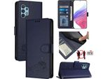 Custodia In Pelle Per Samsung Galaxy A32 4G, Dolce Gatto Custodia Flip Con Funzione Stand E Portafoglio Blu