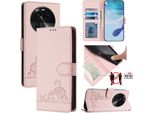 Custodia In Pelle Per Oppo Find X6 Pro, Dolce Gatto Custodia Flip Con Funzione Stand E Portafoglio Rosa