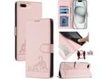 Custodia In Pelle Per Iphone 8 Plus/7 Plus/6S Plus/6 Plus, Dolce Gatto Custodia Flip Con Funzione Di Supporto E Portafoglio Rosa