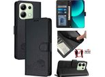 Custodia In Pelle Per Xiaomi Redmi Note 13 4G, Dolce Gatto Custodia Flip Con Funzione Stand E Portafoglio Nero