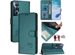 Custodia In Pelle Per Realme C65 4G, Dolce Gatto Custodia Flip Con Funzione Stand E Portafoglio Verde