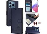Custodia In Pelle Per Realme C63/Realme C61, Dolce Gatto Custodia Flip Con Funzione Stand E Portafoglio Blu
