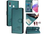 Custodia In Pelle Per Samsung Galaxy A40, Dolce Gatto Custodia Flip Con Funzione Stand E Portafoglio Verde