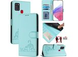 Custodia In Pelle Per Samsung Galaxy A21S, Dolce Gatto Custodia Flip Con Funzione Stand E Portafoglio Verde Chiaro