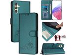 Custodia In Pelle Per Samsung Galaxy A24 4G, Dolce Gatto Custodia Flip Con Funzione Stand E Portafoglio Verde