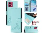 Custodia In Pelle Per Motorola Moto G84, Dolce Gatto Custodia Flip Con Funzione Stand E Portafoglio Verde Chiaro
