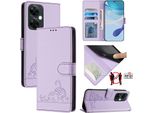 Custodia In Pelle Per Oneplus Nord CE3 Lite / Nord N30, Dolce Gatto Custodia Flip Con Funzione Stand E Portafoglio Viola