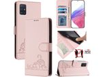Custodia In Pelle Per Samsung Galaxy A51 5G, Dolce Gatto Custodia Flip Con Funzione Stand E Portafoglio Rosa