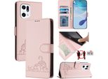 Custodia In Pelle Per Oppo Find X5 Pro, Dolce Gatto Custodia Flip Con Funzione Stand E Portafoglio Rosa