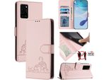 Custodia In Pelle Per Oppo A54 4G/A54S/A55 5G/A16/A16S/A55S 5G/A53S 5G/A56 5G Custodia Flip Case Carino Gatto Con Stand Rosa