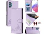 Custodia In Pelle Per Samsung Galaxy A32 4G, Dolce Gatto Custodia Flip Con Funzione Stand E Portafoglio Viola