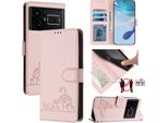 Custodia In Pelle Per Realme Gt5/Realme GT5 240W, Dolce Gatto Custodia Flip Con Funzione Stand E Portafoglio Rosa