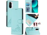Custodia In Pelle Per Xiaomi Poco F3/Redmi K40 /K40 Pro/Mi 11I, Dolce Gatto Flip Caso Con Funzione Di Stand E Portafoglio Verde Chiaro