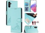 Custodia In Pelle Per Samsung Galaxy A13 / A13 5G / A04S / A04 / M13 5G, Dolce Gatto Custodia Flip Con Funzione Stand E Portafoglio Verde Chiaro