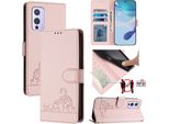 Custodia In Pelle Per Oneplus 9, Dolce Gatto Custodia Flip Con Funzione Stand E Portafoglio Rosa