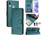 Custodia In Pelle Per Huawei P20 Lite, Dolce Gatto Custodia Flip Con Funzione Stand E Portafoglio Verde