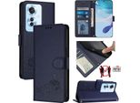 Custodia In Pelle Per Oppo Reno11F, Dolce Gatto Custodia Flip Con Funzione Stand E Portafoglio Blu