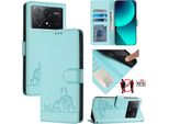 Custodia In Pelle Per Xiaomi Poco X6 Pro/Redmi K70E, Dolce Gatto Flip Case Con Funzione Stand E Portafoglio Verde Chiaro
