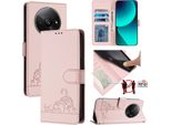 Custodia In Pelle Per Xiaomi Poco C61 /Redmi A3, Dolce Gatto Flip Case Con Funzione Stand E Portafoglio Rosa