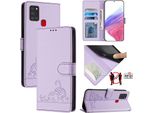 Custodia In Pelle Per Samsung Galaxy A21S, Dolce Gatto Custodia Flip Con Funzione Stand E Portafoglio Viola