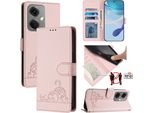 Custodia In Pelle Per Oneplus Nord CE3, Dolce Gatto Custodia Flip Con Funzione Stand E Portafoglio Rosa