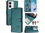 Custodia In Pelle Per Oppo Reno9 / Reno9 Pro, Dolce Gatto Custodia Flip Con Funzione Di Stand E Portafoglio Verde