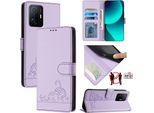 Custodia In Pelle Per Xiaomi 11T/Xiaomi 11T Pro, Dolce Gatto Custodia Flip Con Funzione Stand E Portafoglio Viola