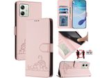 Custodia In Pelle Per Motorola Moto G54, Dolce Gatto Custodia Flip Con Funzione Stand E Portafoglio Rosa