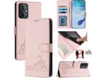 Custodia In Pelle Per Oneplus Nord N20 5G/Reno7 Z 5G/Reno7 Lite/Reno8 Lite/Reno8 Z/Reno8 4G, Custodia Flip Sweet Cat Con Funzione Stand E Portafoglio Rosa
