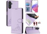 Custodia In Pelle Per Samsung Galaxy M55, Dolce Gatto Custodia Flip Con Funzione Stand E Portafoglio Viola
