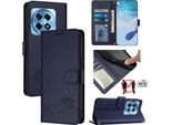 Custodia In Pelle Per Oneplus Ace 3 /Oneplus 12R, Dolce Gatto Custodia Flip Con Funzione Stand E Portafoglio Blu