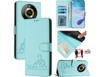 Custodia In Pelle Per Realme 11 Pro/Realme 11 Pro+, Dolce Gatto Custodia Flip Con Funzione Stand E Portafoglio Verde Chiaro