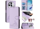 Custodia In Pelle Per Oppo Find X7, Dolce Gatto Custodia Flip Con Funzione Stand E Portafoglio Viola