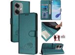Custodia In Pelle Per Oneplus Nord CE3, Dolce Gatto Custodia Flip Con Funzione Stand E Portafoglio Verde