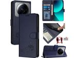 Custodia In Pelle Per Xiaomi 12S Ultra, Dolce Gatto Custodia Flip Con Funzione Stand E Portafoglio Blu