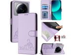 Custodia In Pelle Per Xiaomi 12S Ultra, Dolce Gatto Custodia Flip Con Funzione Stand E Portafoglio Viola