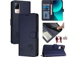 Custodia In Pelle Per Xiaomi Civi / Civi 1S, Dolce Gatto Custodia Flip Con Funzione Stand E Portafoglio Blu